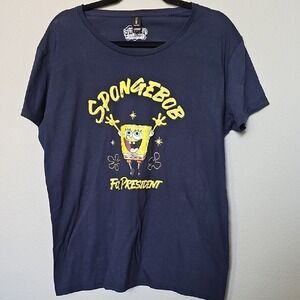 SpongeBob For President Short Sleeve Navy Blue Tee 100% Cotton XL